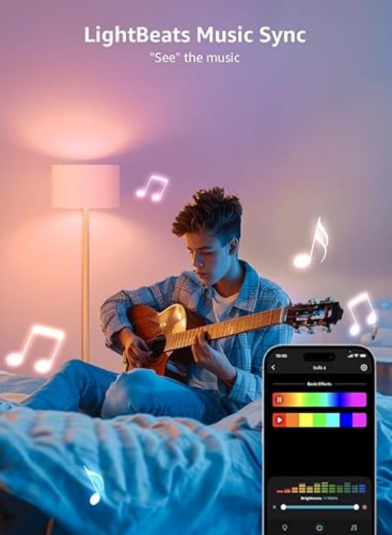 Picture of AI Smart Bulb BC1 4.9 W 470 LM Light Bulb E14 Dimmable  Personalised AI Light Designer  RGB+CCT Compatible with Alexa/Google  Voice Control/Music Sync  WiFi & Bluetooth Pack of 4 [Energy Class F]