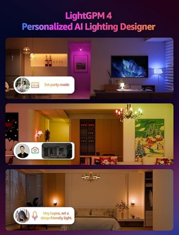 Picture of AI Smart Bulb BC1 4.9 W 470 LM Light Bulb E14 Dimmable  Personalised AI Light Designer  RGB+CCT Compatible with Alexa/Google  Voice Control/Music Sync  WiFi & Bluetooth Pack of 4 [Energy Class F]