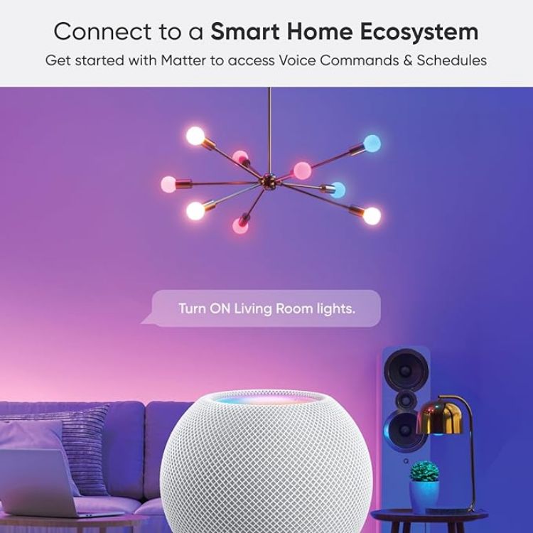 Picture of  E27 Smart LED Bulbs  RGB Colour-Changing WiFi Lights Alexa/Google Home Compatible 9W Dimmable Remote Control 2700K-6500K  Matter & Bluetooth Sync  Hub Required  2 Pack