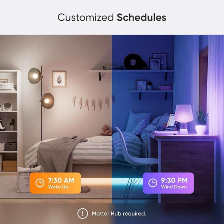 Picture of  E27 Smart LED Bulbs  RGB Colour-Changing WiFi Lights Alexa/Google Home Compatible 9W Dimmable Remote Control 2700K-6500K  Matter & Bluetooth Sync  Hub Required  2 Pack