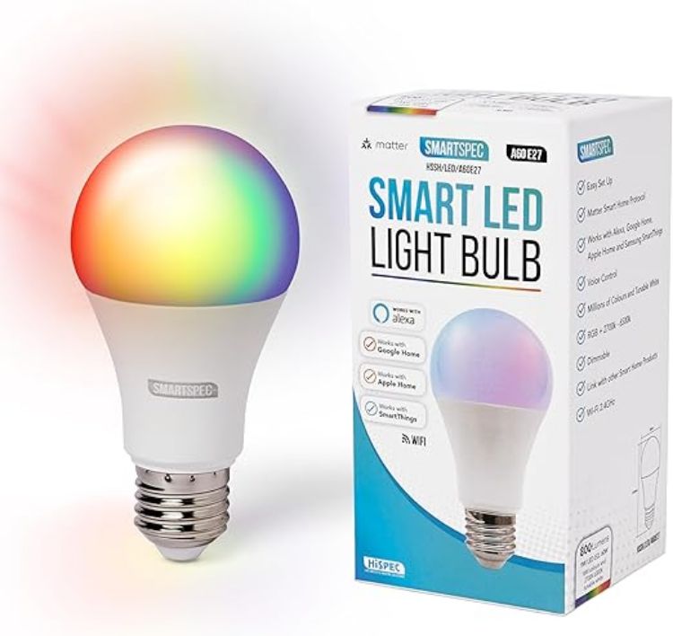 Picture of Smart Bulb, Smart WiFi LED Light. Works with Amazon Alexa Google Home  Apple Home. Colour Changeable. Multicolour Smart Light Bulb NUUK-A60 ACK Matter E27 [Energy Class F]