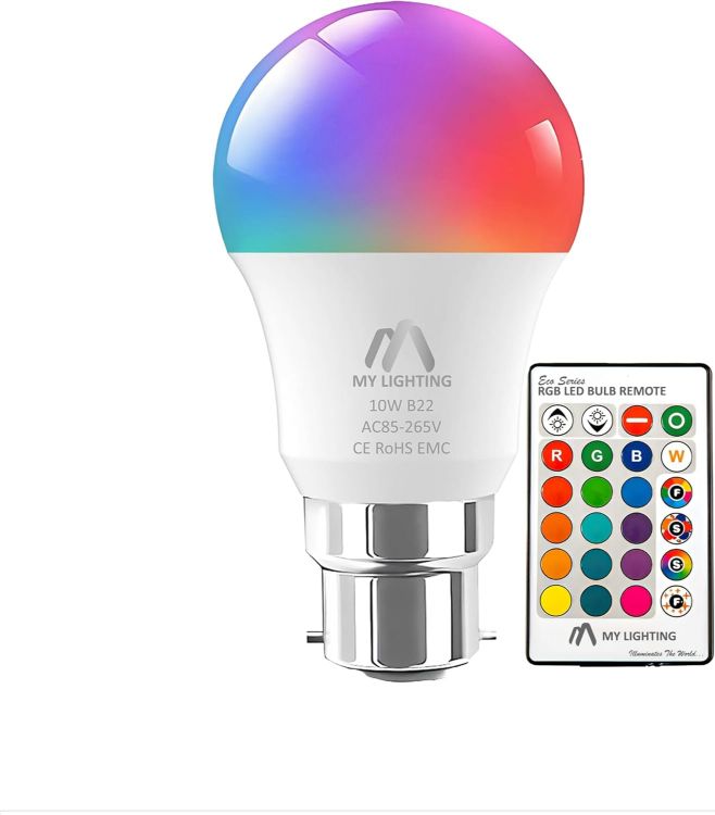 Picture of 10W ECO Series B22 RGB LED Bulb Remote Dimmable 6000K