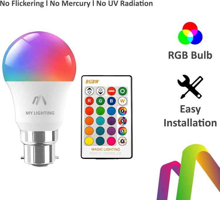Picture of 10W B22 ECO Series RGB LED Bulbs 2 Pack Remote Dimmable 6000K