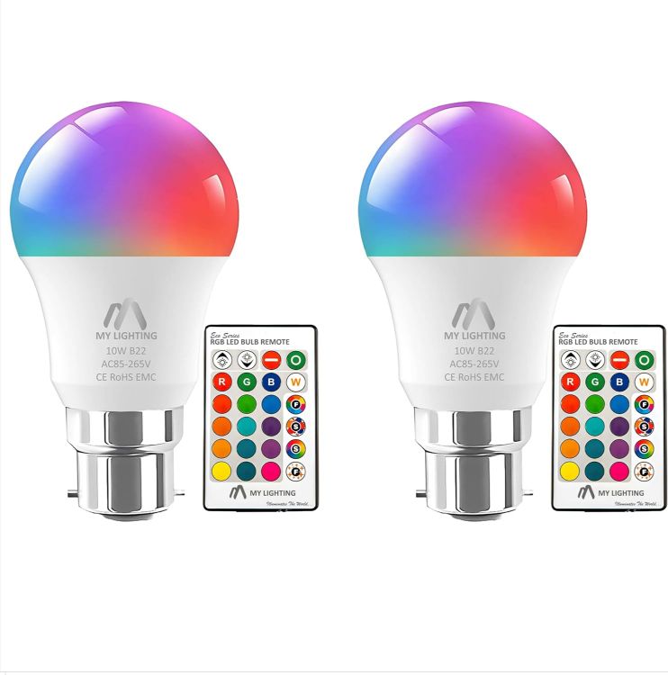 Picture of 10W B22 ECO Series RGB LED Bulbs 2 Pack Remote Dimmable 6000K