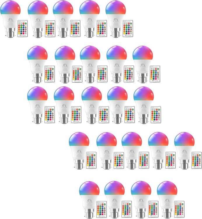 Picture of B22 RGB LED Bulbs 24 Pack ECO Series 10W Remote Dimmable 6000K