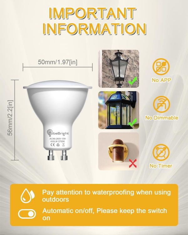 Picture of GU10 Dusk to Dawn LED Bulb 5W Sensor Light 2700K 2 Pack