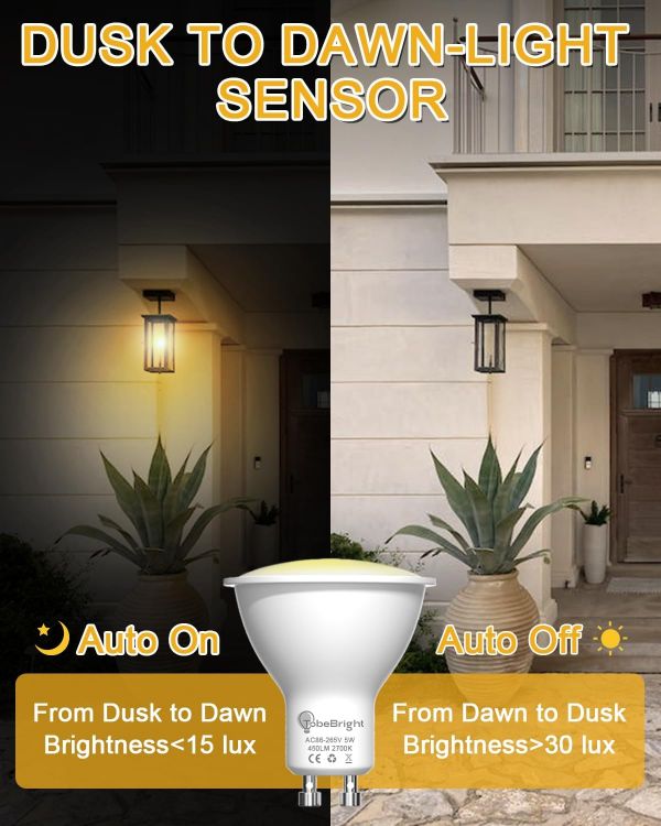 Picture of GU10 Dusk to Dawn LED Bulb 5W Sensor Light 2700K 2 Pack