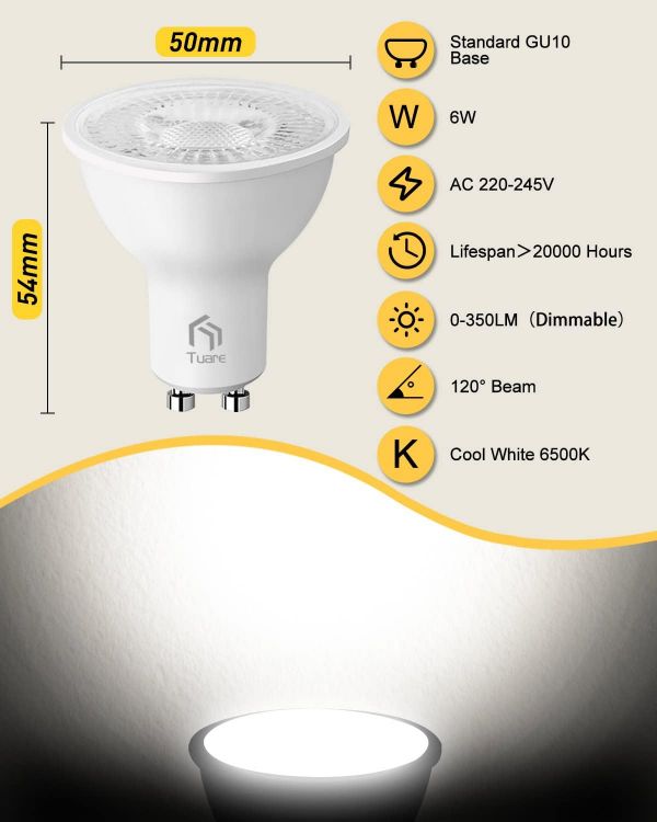 Picture of GU10 LED Bulb 7W 6000K Cool White 10 Pack 50W Equivalent