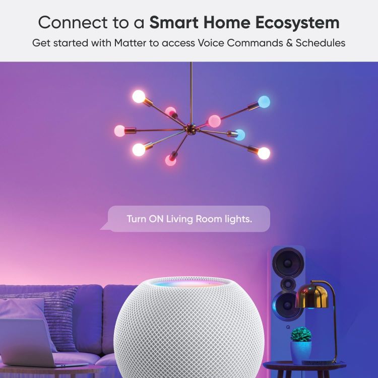 Picture of E27 Smart RGB LED Bulbs 9W Matter WiFi 2 Pack Alexa Compatible