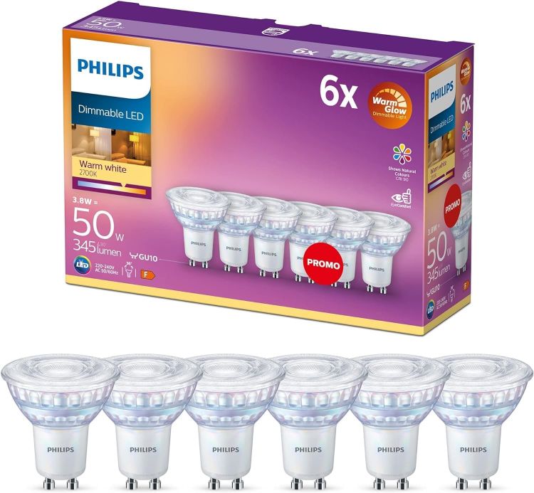 Picture of GU10 Warm White LED Bulb 3.8W Dimmable 6 Pack 2200K–2700K