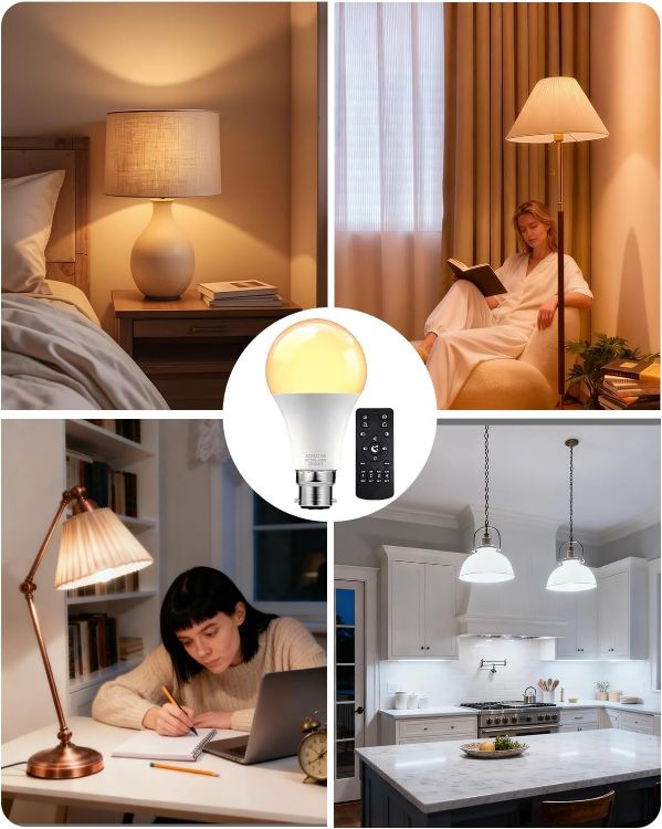 Picture of B22 LED Bulb with Remote 9W 800LM Dimmable 3000K–6500K 2 Pack