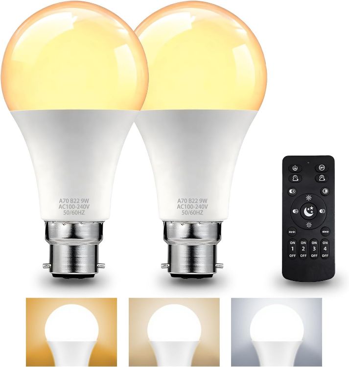 Picture of B22 LED Bulb with Remote 9W 800LM Dimmable 3000K–6500K 2 Pack