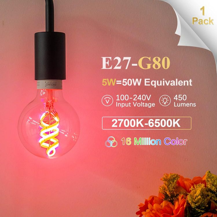 Picture of E27 Smart Filament Globe Bulb 5W WiFi Alexa Google 2700K–6500K