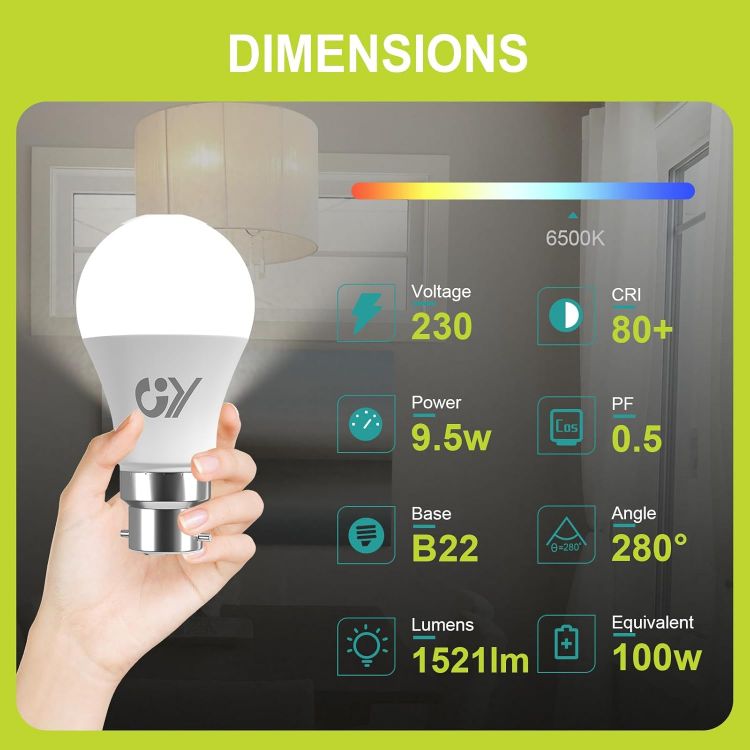Picture of B22 LED Bulbs 9.5W 1521LM Cool White 6500K 2 Pack