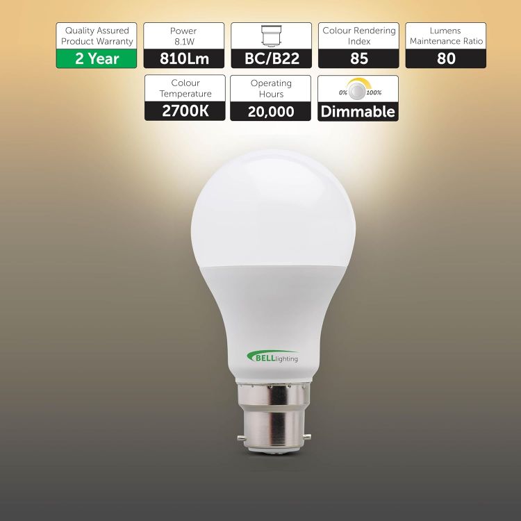 Picture of B22 Dimmable LED GLS Bulb 6 Pack 8.1W 810LM Warm White