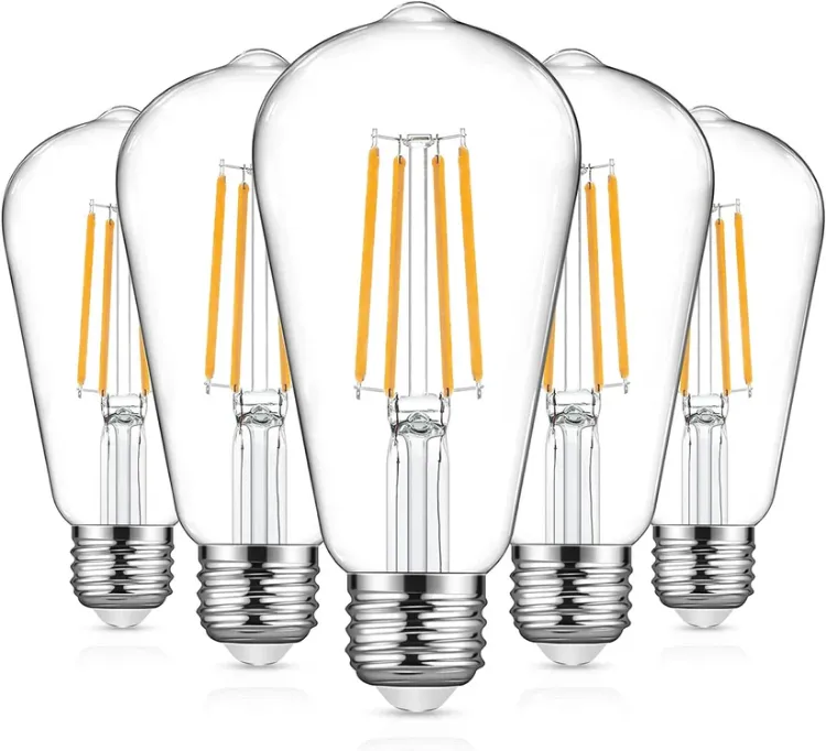 Picture of ST58 E27 6W LED Edison Light Bulbs 60W Equivalent, Daylight White 5000K, Not Dimmable, Clear Glass, E27 Base Lamp - Pack of 5