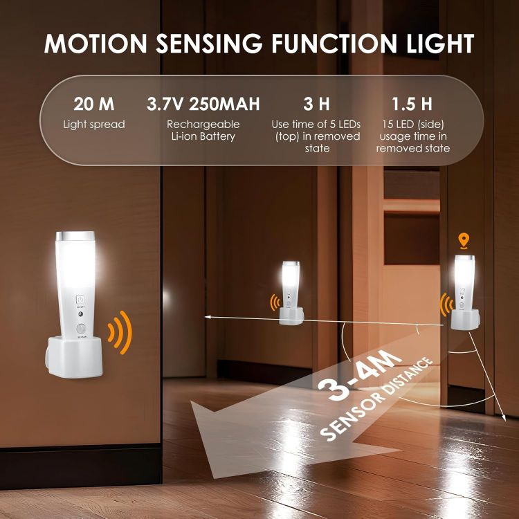 Picture of LED Plug In Night Light Motion Sensor Emergency Torch 2 Pack