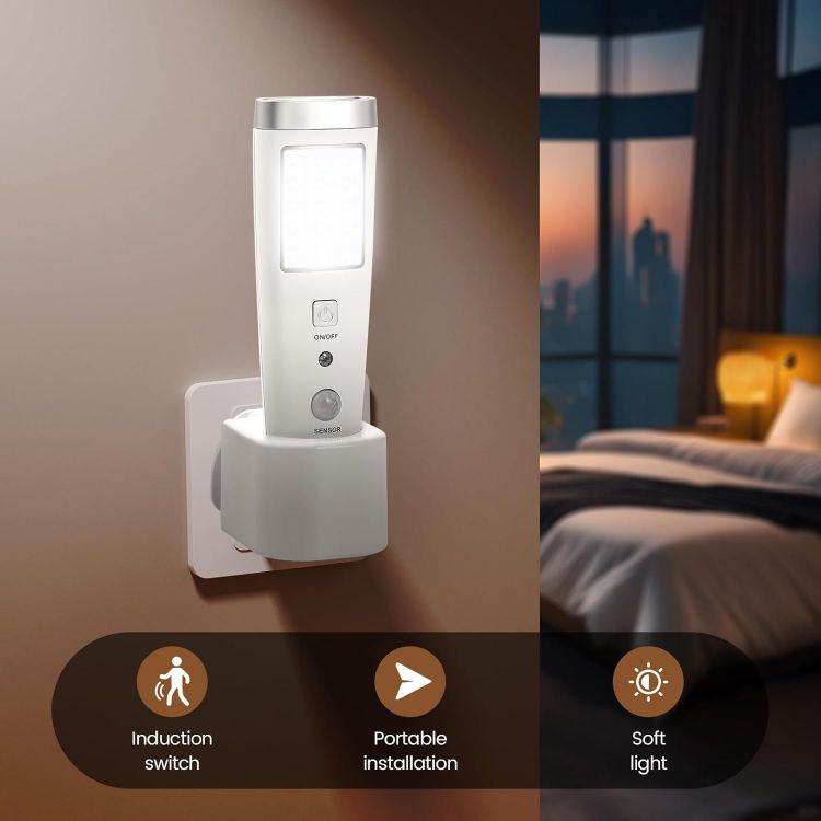 Picture of LED Plug In Night Light Motion Sensor Emergency Torch 4 Pack
