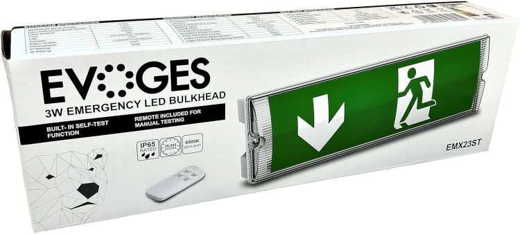 Picture of IP65 Emergency LED Exit Sign Bulkhead Self Test 3W