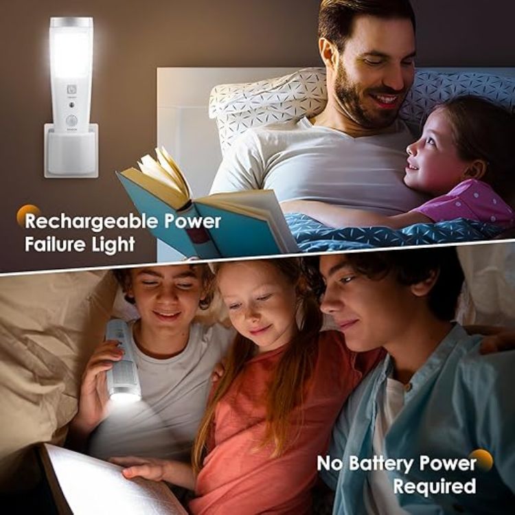 Picture of 2 Pack LED Motion Sensor Night Light, 4 Function Power Failure Light, Rechargeable Plug Base, Portable Energy Saving Flashlight, Emergency Sensor Light for Kids Adults Home Power Failure [Energy Class A]