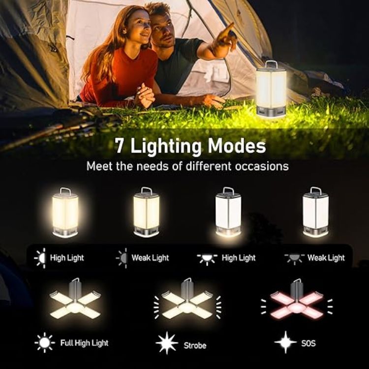 Picture of  Camping Lantern Rechargeable,2000 Lumen Camping Lights Lamp for Tent,Super Bright 116 LEDs-7 Light Modes,4800mAh Long Battery Life,90°Adjustable,Outdoor Tent Lamp Accessories-Black [Energy Class A+++]