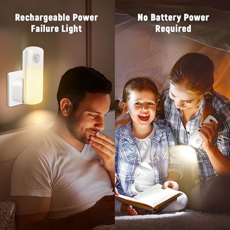 Picture of 2 Pack LED Motion Sensor Night Light 4 in 1 LED Power Failure Light  Rechargeable Plug in Emergency Flashlight  Portable Dimmable Nightlights  for Kids Adults Home Power Failure [Energy Class A]