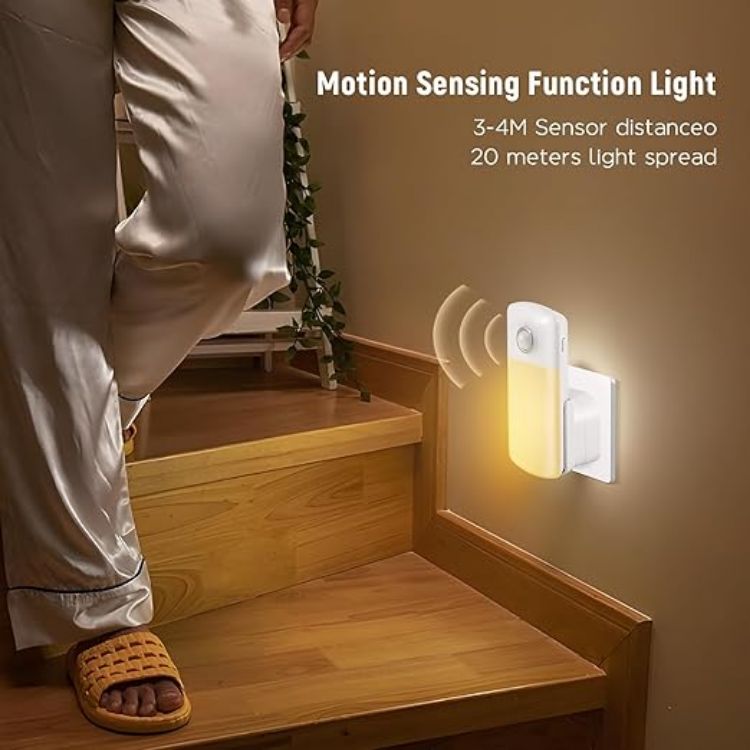 Picture of 2 Pack LED Motion Sensor Night Light 4 in 1 LED Power Failure Light  Rechargeable Plug in Emergency Flashlight  Portable Dimmable Nightlights  for Kids Adults Home Power Failure [Energy Class A]