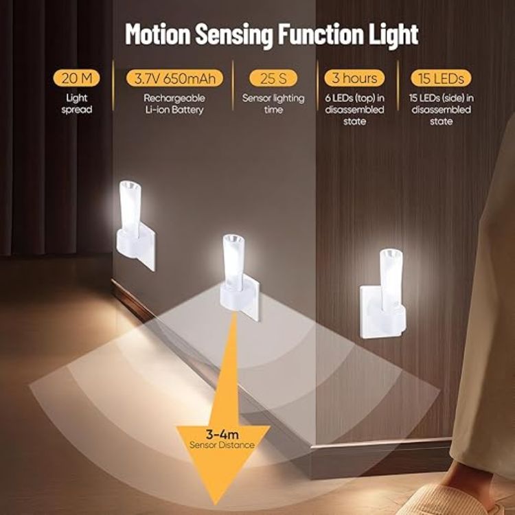 Picture of 2 Pack Plug in Motion Sensor Night Light 4 in 1 Emergency Light with Rechargeable Base  Bright Power Failure Light Portable Emergency Torch Plug in Night Light for Hallway Stairs Nursery Bedroom [Energy Class A]