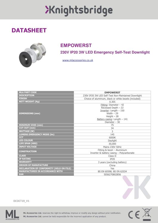 Picture of 3W Emergency LED Downlight White Ceiling Safety Light