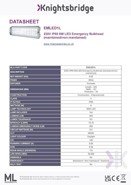 Picture of 230V IP65 6W LED Emergency Bulkhead Maintained Non Maintained
