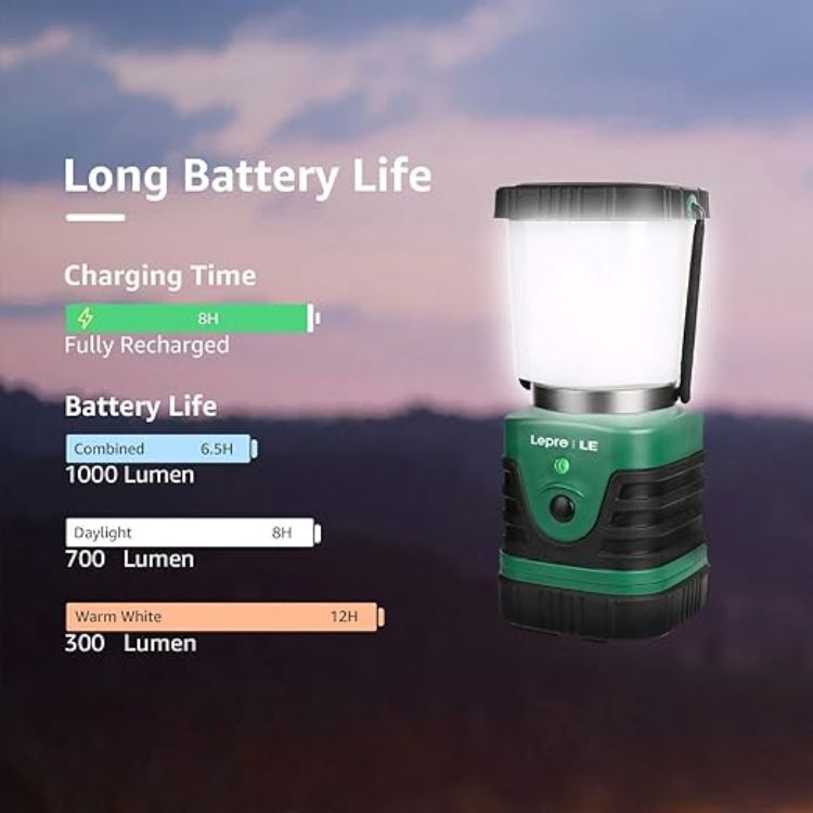 Picture of LE Camping Light Rechargeable 1000 Lumen Camping Lantern Dimmable 4 Modes Camping Tent Lights with 4400mAh Power Bank Camping Accessories  Rechargeable Lantern for Outdoors Power Cuts and More [Energy Class A+]