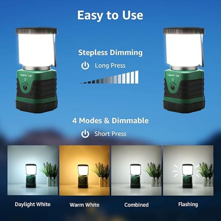 Picture of LE Camping Light Rechargeable 1000 Lumen Camping Lantern Dimmable 4 Modes Camping Tent Lights with 4400mAh Power Bank Camping Accessories  Rechargeable Lantern for Outdoors Power Cuts and More [Energy Class A+]
