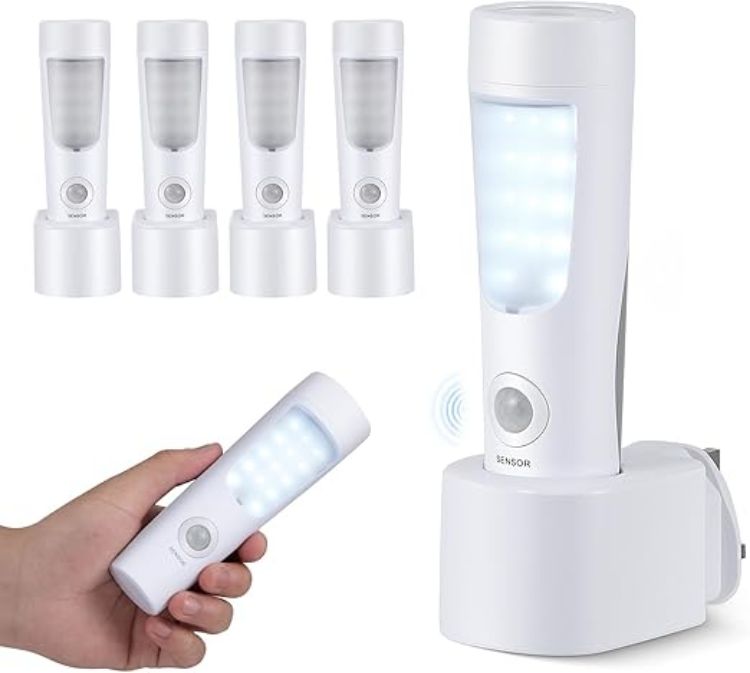 Picture of 4-Pack Plug in Motion Sensor Night Light, 4 in 1 Emergency Light with Rechargeable Base  Bright Power Failure Light Portable Emergency Torch  Plug in Night Light for Hallway Stairs Nursery Bedroom [Energy Class A]