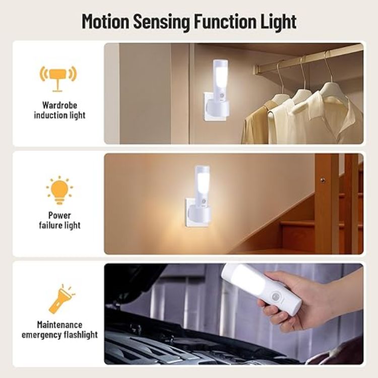Picture of 2-Pack Plug in Motion Sensor Night Light, 4 in 1 Emergency Light with Rechargeable Base, Bright Power Failure Light, Portable Emergency Torch, Plug in Night Light for Hallway Stairs Nursery Bedroom 