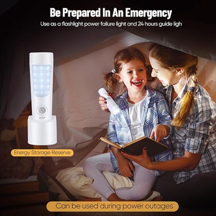 Picture of 2-Pack Plug in Motion Sensor Night Light, 4 in 1 Emergency Light with Rechargeable Base, Bright Power Failure Light, Portable Emergency Torch, Plug in Night Light for Hallway Stairs Nursery Bedroom 