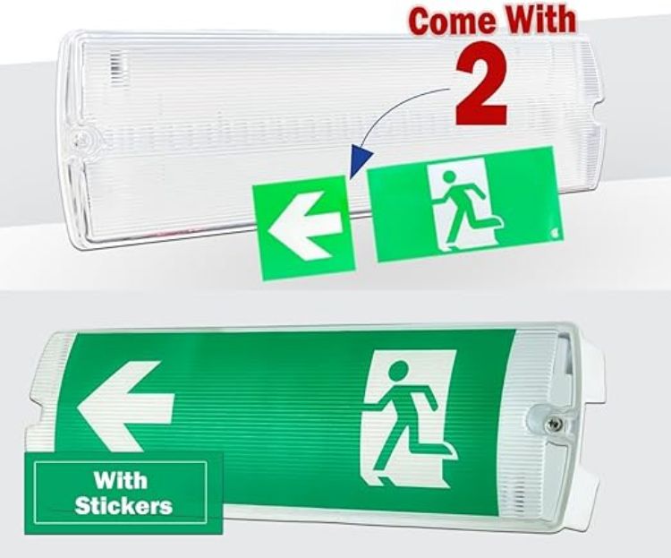Picture of  Pack of 2 LED Emergency Exit Light Bulkhead IP65 Waterproof 5W with Battery Backup – Maintained or Non-Maintained Fire Exit Sign for Wall & Ceiling – UK Compliant [Energy Class A]