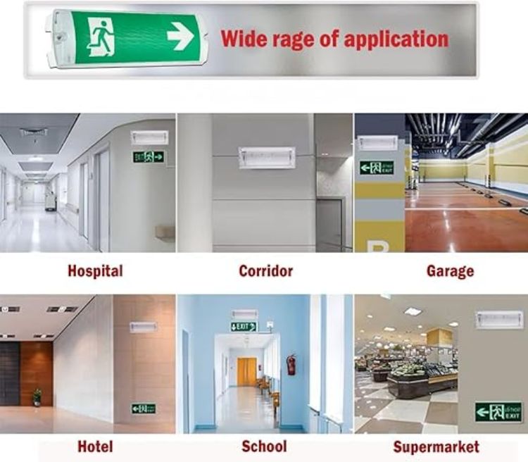 Picture of  Pack of 2 LED Emergency Exit Light Bulkhead IP65 Waterproof 5W with Battery Backup – Maintained or Non-Maintained Fire Exit Sign for Wall & Ceiling – UK Compliant [Energy Class A]