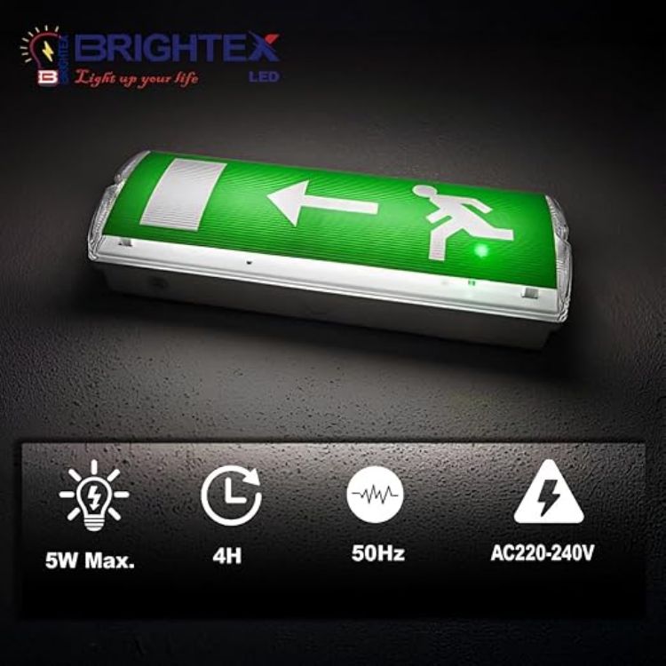 Picture of  Pack of 2 LED Emergency Exit Light Bulkhead IP65 Waterproof 5W with Battery Backup – Maintained or Non-Maintained Fire Exit Sign for Wall & Ceiling – UK Compliant [Energy Class A]