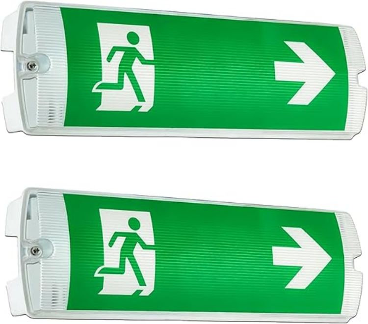 Picture of  Pack of 2 LED Emergency Exit Light Bulkhead IP65 Waterproof 5W with Battery Backup – Maintained or Non-Maintained Fire Exit Sign for Wall & Ceiling – UK Compliant [Energy Class A]