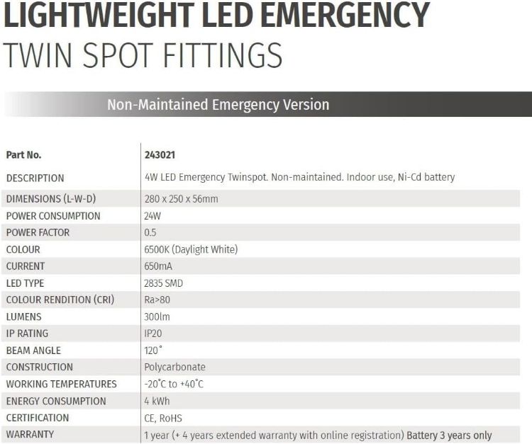 Picture of Bright Source LED Twin Spot Emergency Light 4W 400lm