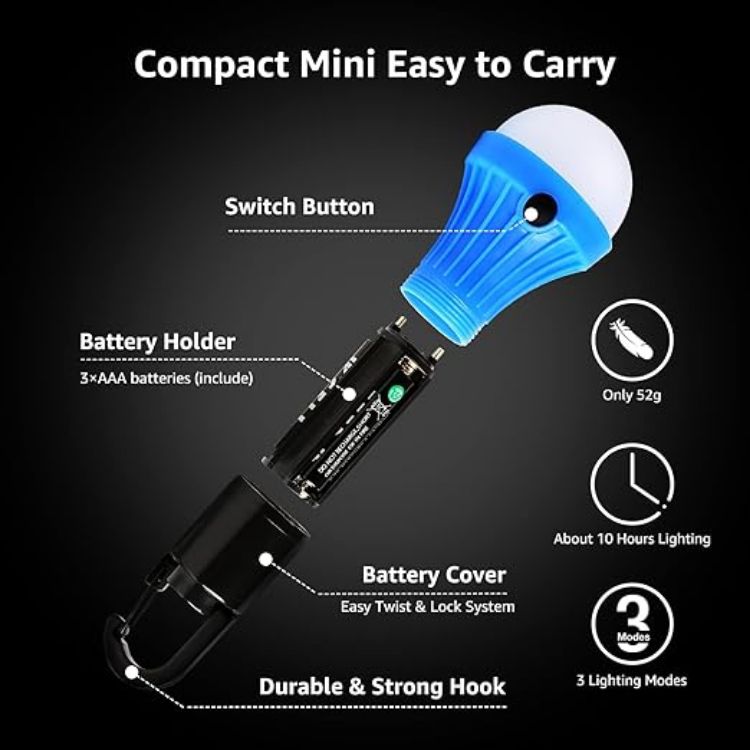 Picture of Camping Lights Battery Powered Tent Lights Pack of 4 with Warm White & Daylight Modes AAA Batteries Included