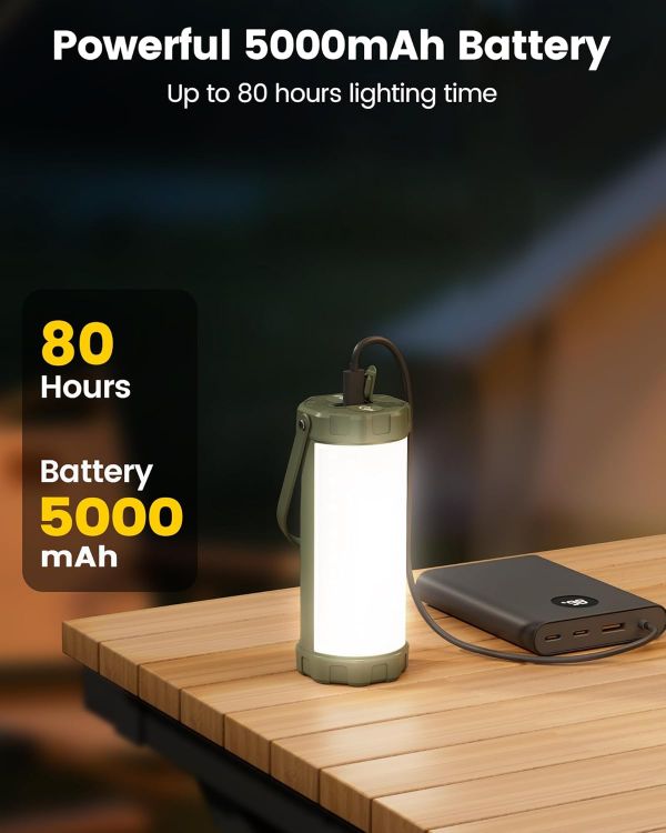 Picture of 106 LED Camping Lights Up to 80 Hours  5000 mAh Camping Lantern  Rechargeable with 5 Brightness 3 Modes and SOS  IP68 Waterproof, Max 1200 Lm  Lanterns for Power Outage Hiking [Energy Class A]