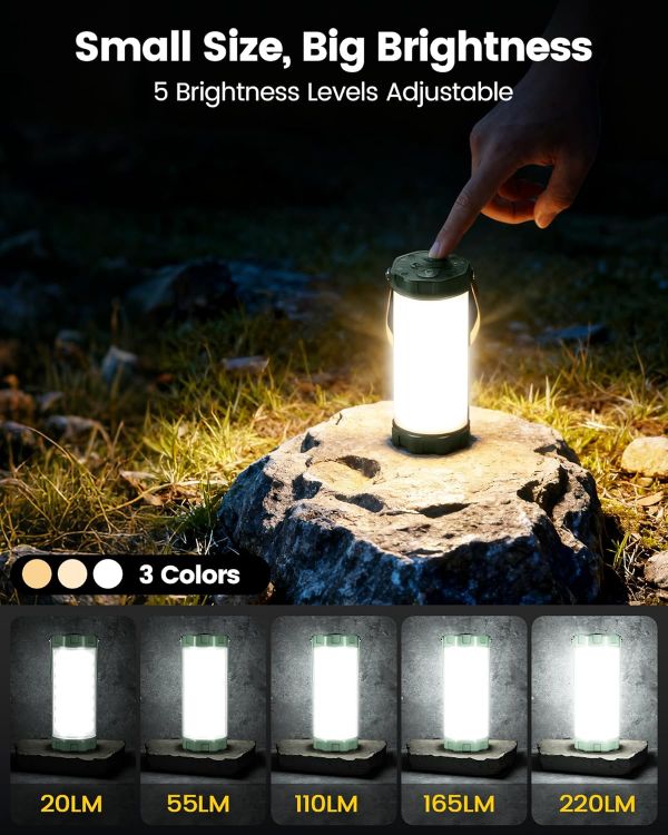 Picture of 106 LED Camping Lights Up to 80 Hours  5000 mAh Camping Lantern  Rechargeable with 5 Brightness 3 Modes and SOS  IP68 Waterproof, Max 1200 Lm  Lanterns for Power Outage Hiking [Energy Class A]