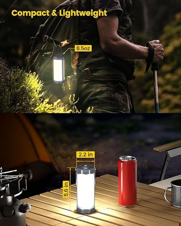 Picture of  Survival Camping Light, 1200LM Brightness Camping Lantern  80Hrs Runtime & Rechargeable IP68 Waterproof  5 Levels & SOS Compact Camping Lights for Tents  Hiking  Blackout Hurricane [Energy Class A]