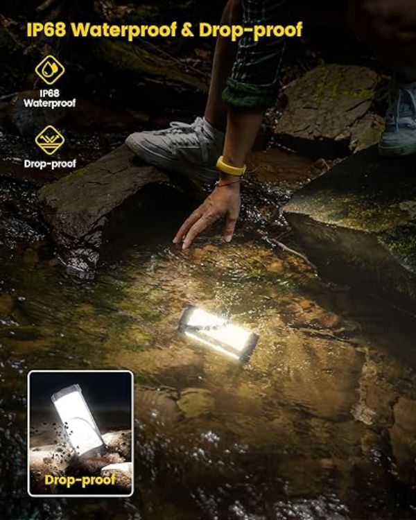 Picture of  Survival Camping Light, 1200LM Brightness Camping Lantern  80Hrs Runtime & Rechargeable IP68 Waterproof  5 Levels & SOS Compact Camping Lights for Tents  Hiking  Blackout Hurricane [Energy Class A]