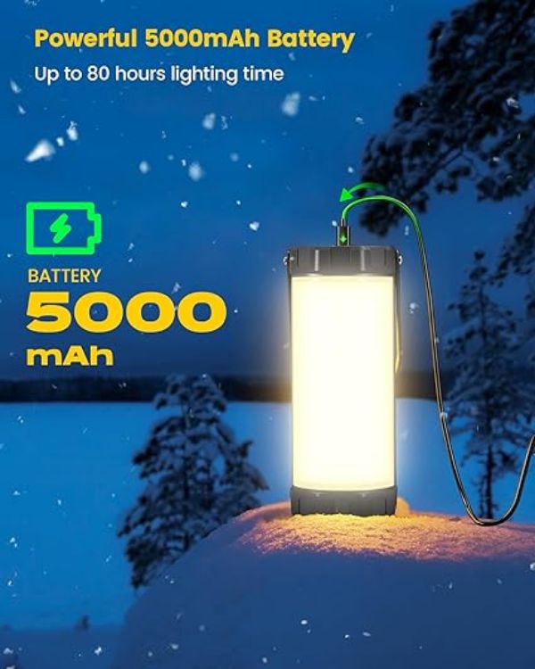 Picture of  Survival Camping Light, 1200LM Brightness Camping Lantern  80Hrs Runtime & Rechargeable IP68 Waterproof  5 Levels & SOS Compact Camping Lights for Tents  Hiking  Blackout Hurricane [Energy Class A]