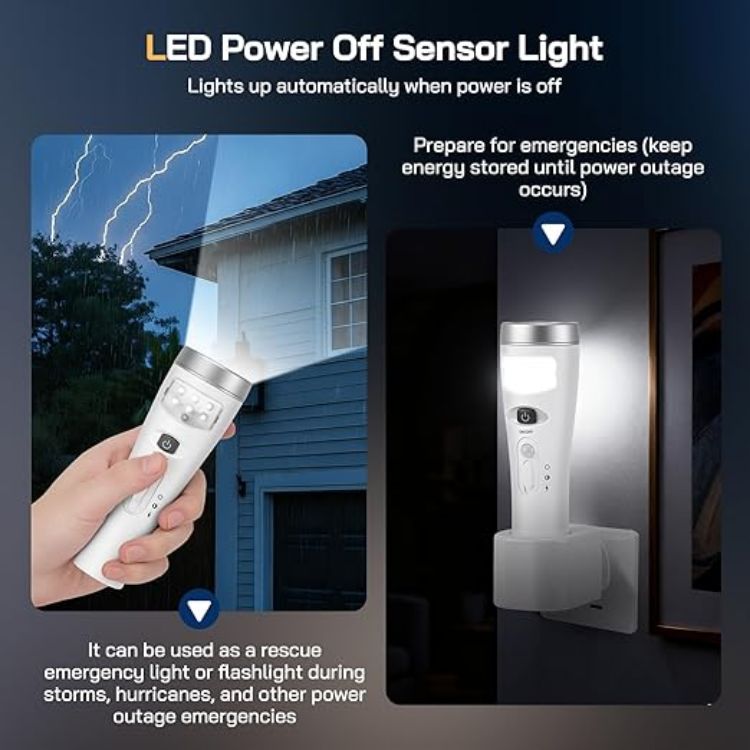 Picture of Plug in Motion Sensor Night Light 4 in 1 Automatic Power Failure Light Emergency Light Portable LED Torch Wireless Induction Charging Plug in Night Light for Hallway Stairs Bedroom  4 Pack [Energy Class A]