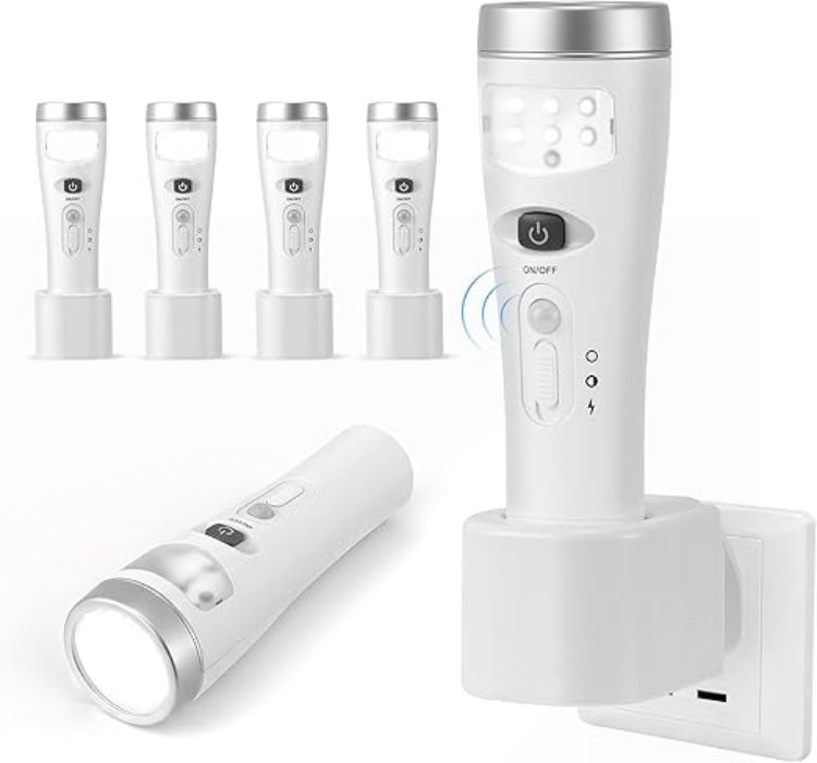 Picture of Plug in Motion Sensor Night Light 4 in 1 Automatic Power Failure Light Emergency Light Portable LED Torch Wireless Induction Charging Plug in Night Light for Hallway Stairs Bedroom  4 Pack [Energy Class A]