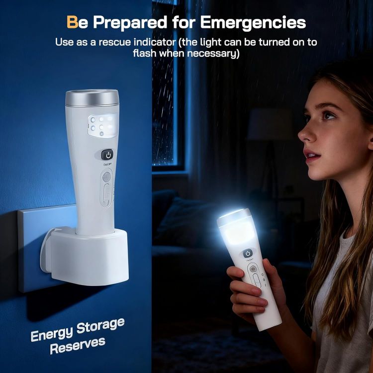 Picture of Plug in Motion Sensor Night Light, 4 in 1 Automatic Power Failure Light, Emergency Light, Portable LED Torch, Wireless Induction Charging Plug in Night Light for Hallway Stairs Bedroom, 2 Pack [Energy Class A]