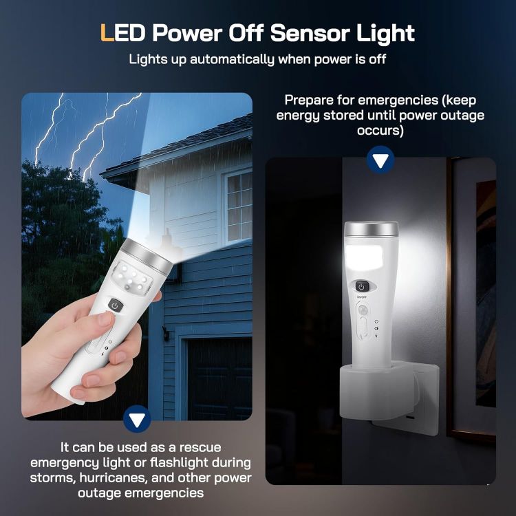 Picture of Plug in Motion Sensor Night Light, 4 in 1 Automatic Power Failure Light, Emergency Light, Portable LED Torch, Wireless Induction Charging Plug in Night Light for Hallway Stairs Bedroom, 2 Pack [Energy Class A]